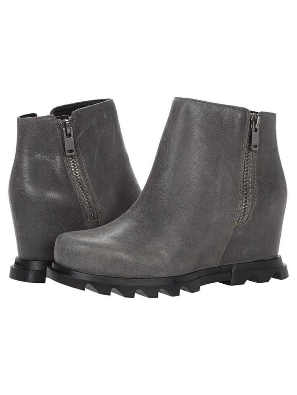 Sorel Womens 9.5 Wedge Boots Grey Leather & Black Zip NEW IN BOX